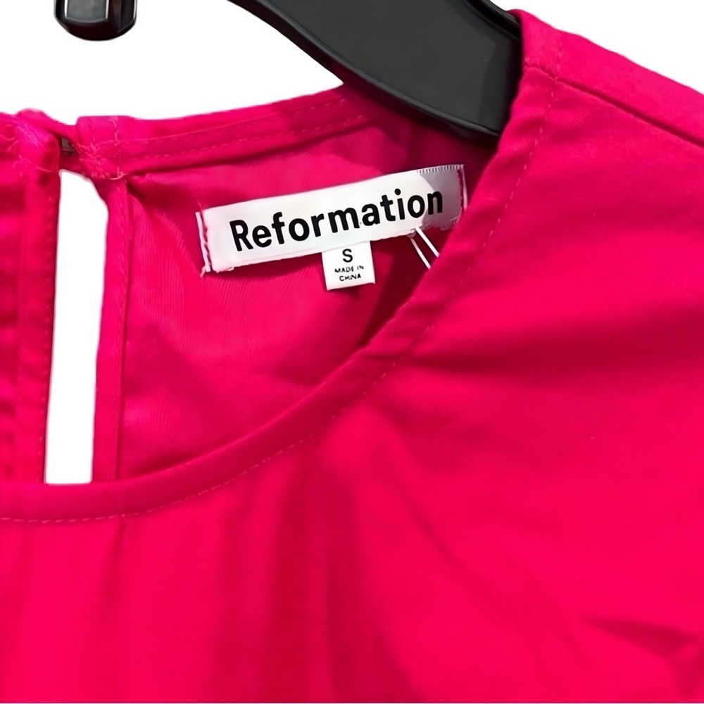 New Reformation Rita Puff Sleeve Belted Midi Dress in Corvette Pink | S - Picture 8 of 11